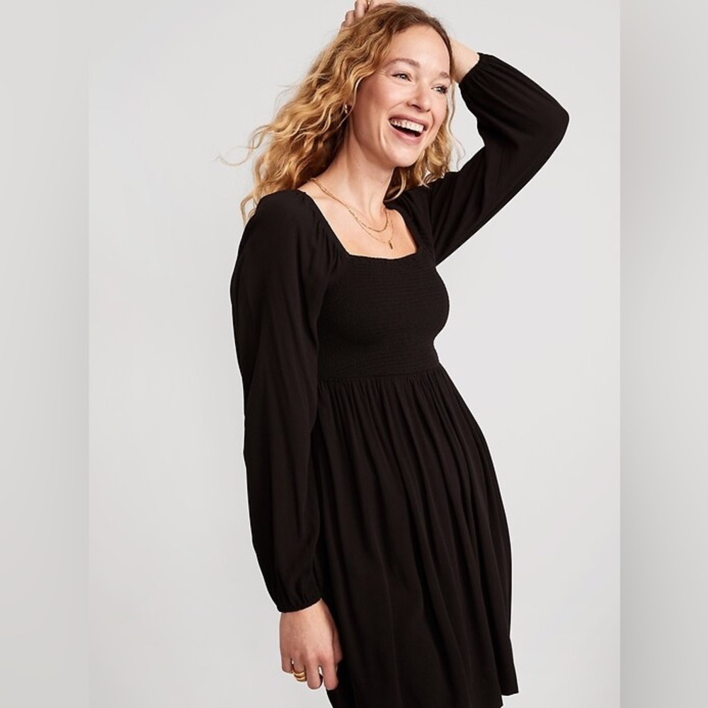Old Navy Fit & Flare Puff-Sleeve Smocked Mini Dress L